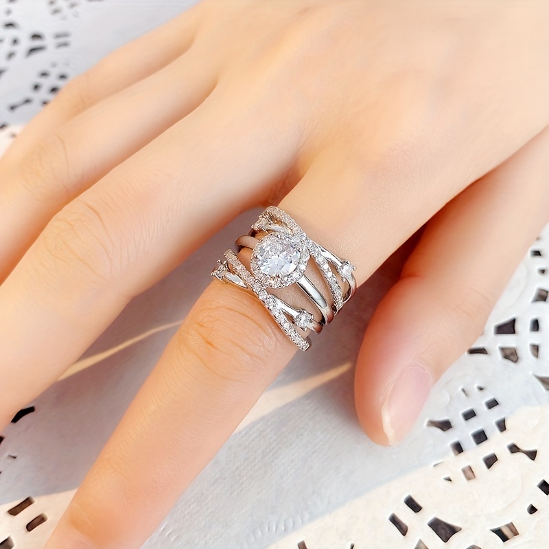 925 Silver Plated Zircon Ring For Women Engagement Party Jewelry